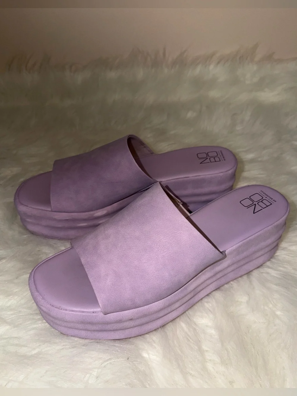 Platform Slide Sandals in Lavender